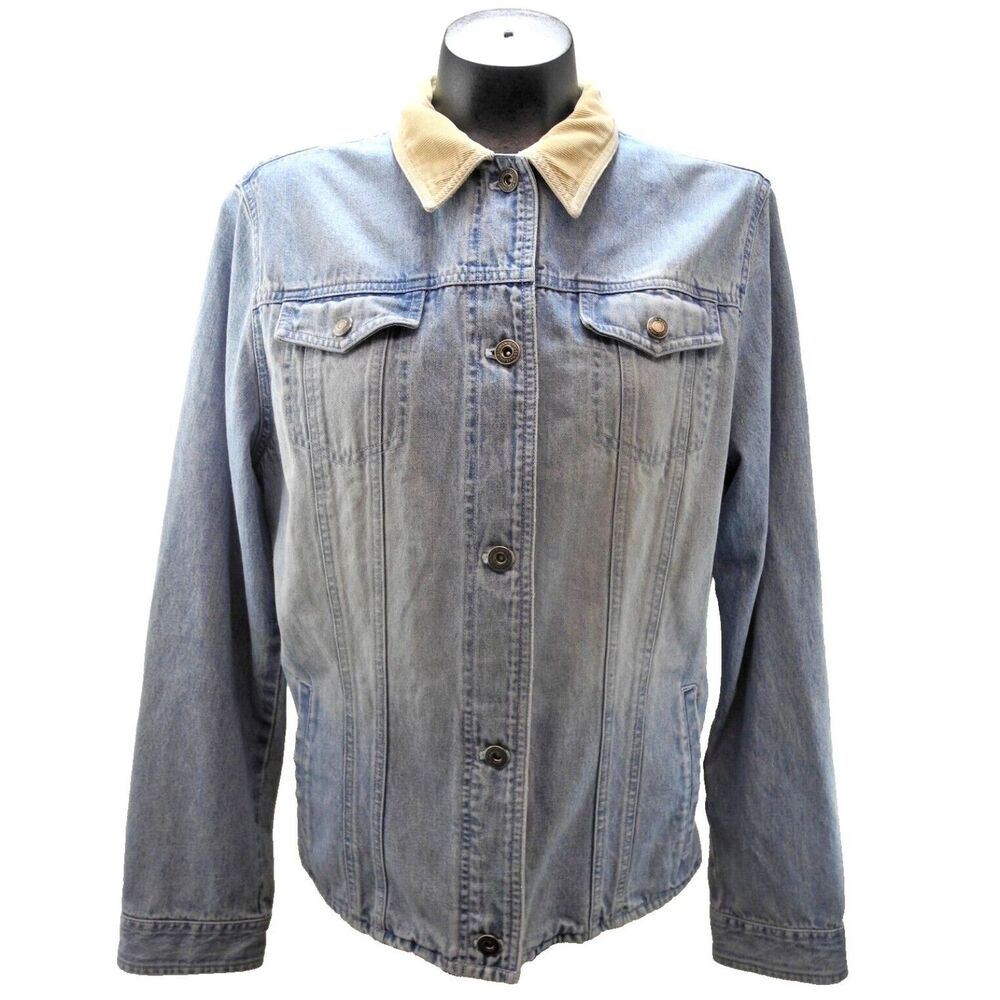 Ralph Lauren Jean Jacket Women's Large Blue Denim Tan Corduroy Collar/Cuffs